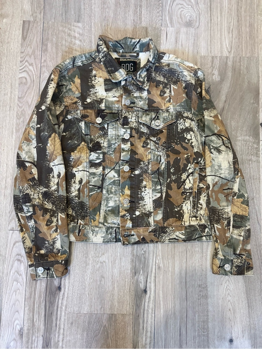 BDG Camouflage Print Denim Jacket - Green/Brown